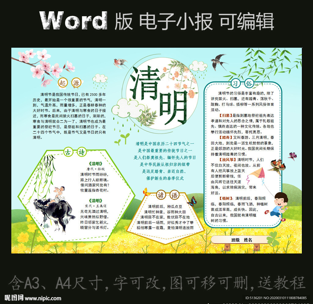word版电子小报传统节气清明