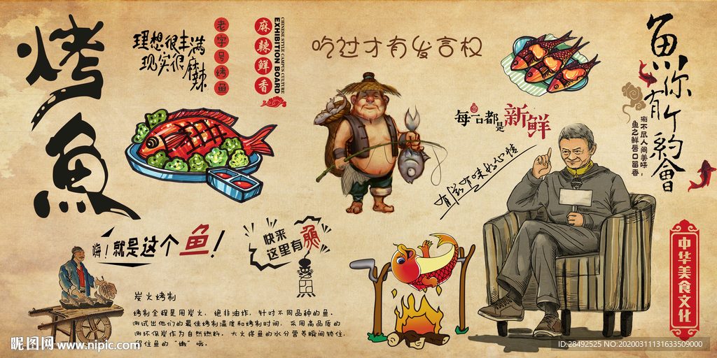 烤鱼背景墙