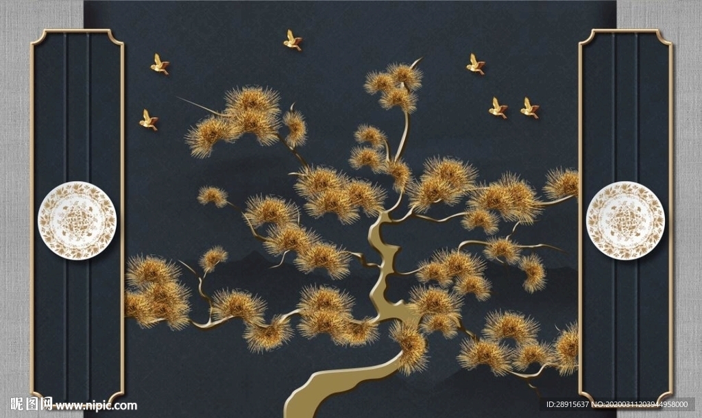 工笔图 花鸟 树木