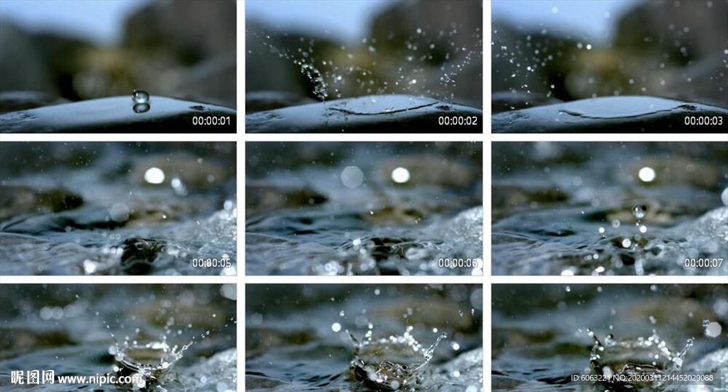 高速水滴水水滴雨石头水珠滴落