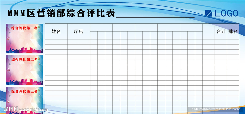 蓝色企业单位学校业绩表展板