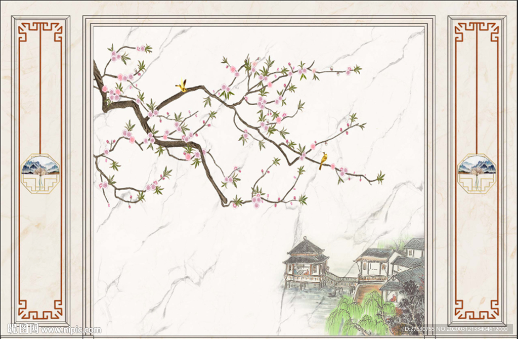 中国新中式山水背景