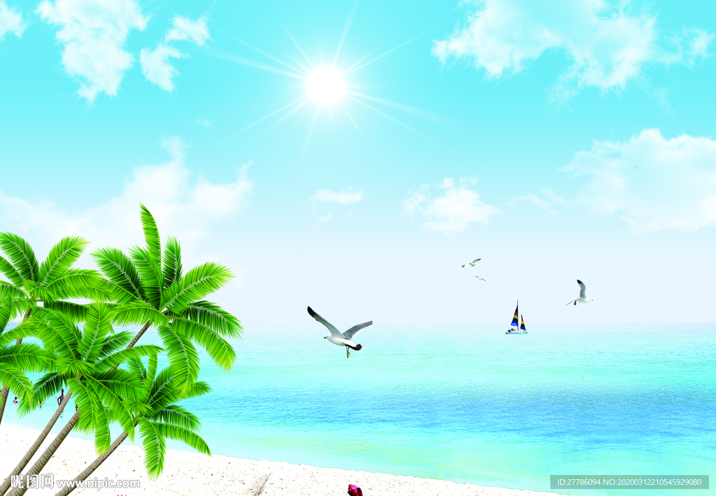 沙滩大海白云蓝天