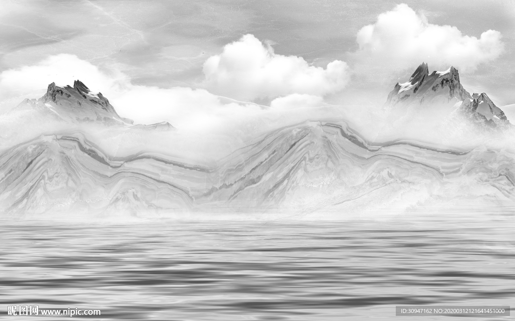 高端灰色石纹山水 TIF分层