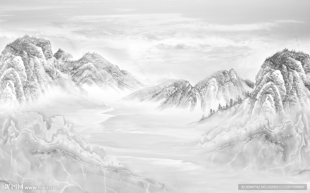 新品灰色石材山水 TIF分层