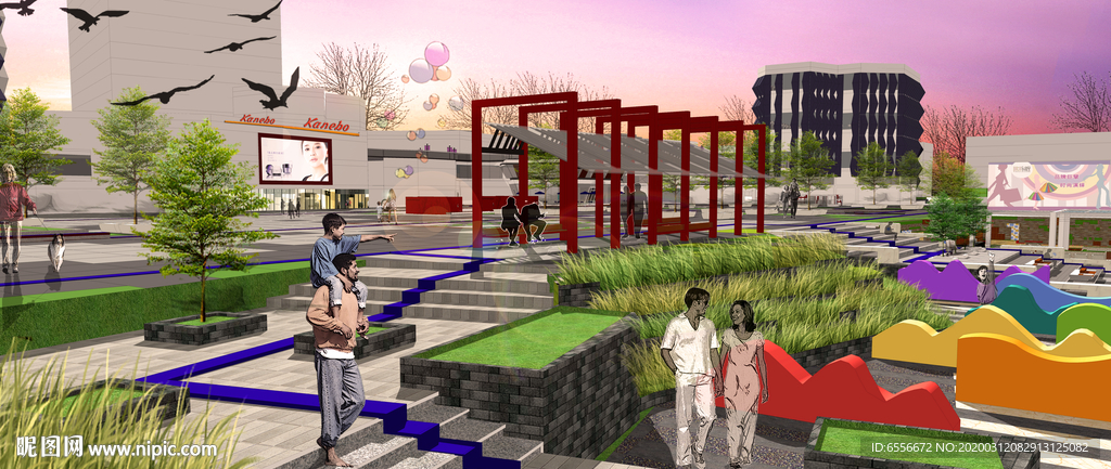 商业广场景观设计效果图分层素材