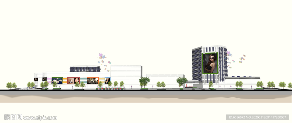 商业广场景观建筑设计立面图