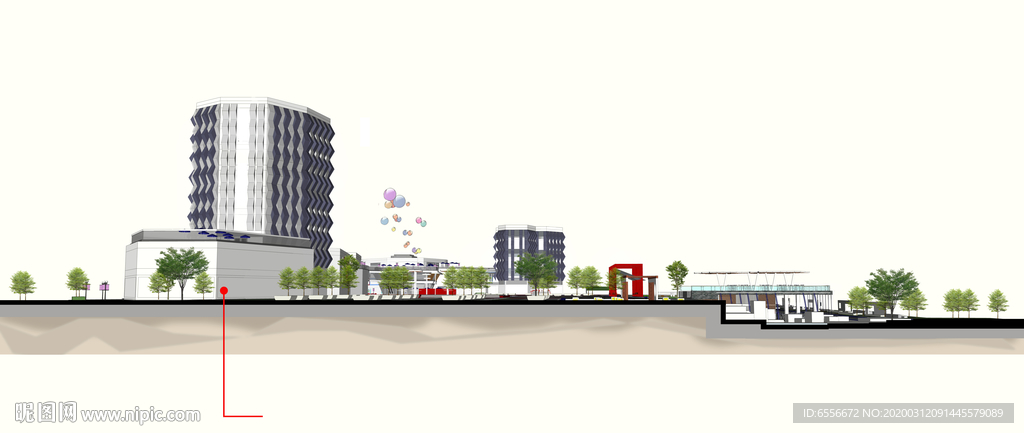 商业广场景观建筑设计立面图