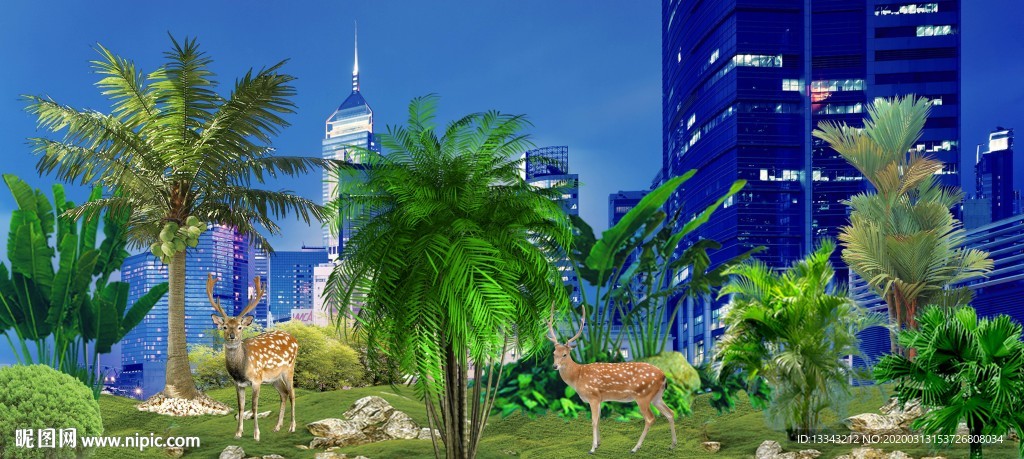 城市建设夜景 动物园 梅花鹿