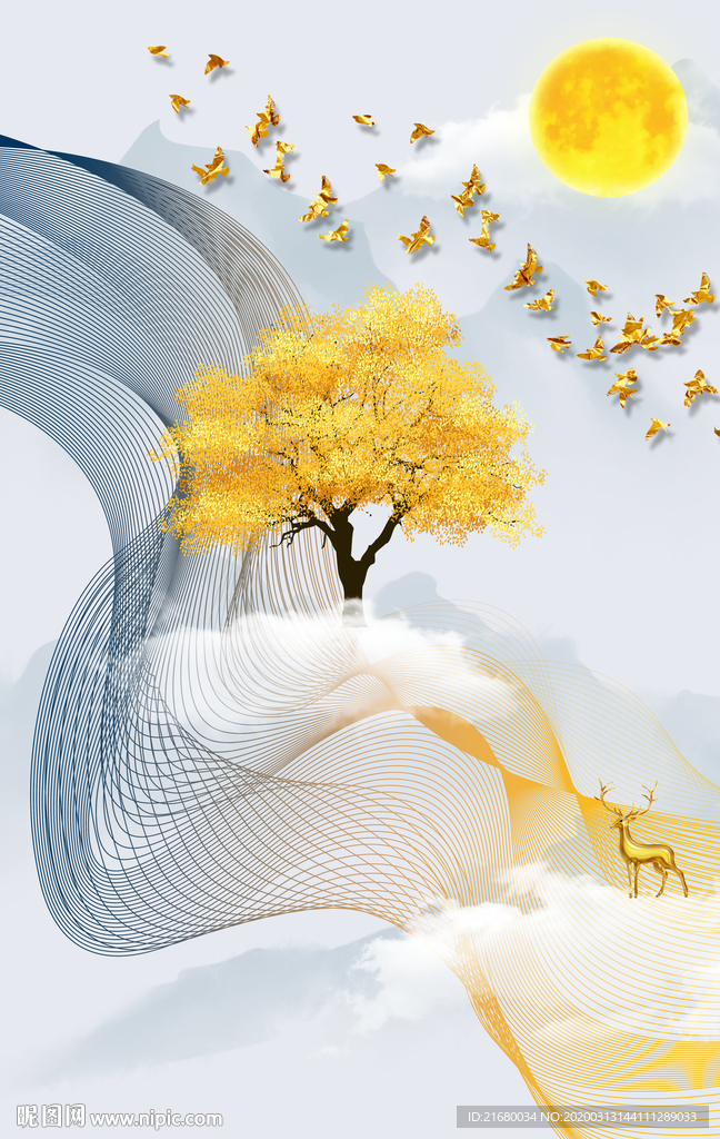 新中式抽象线条玄关装饰画