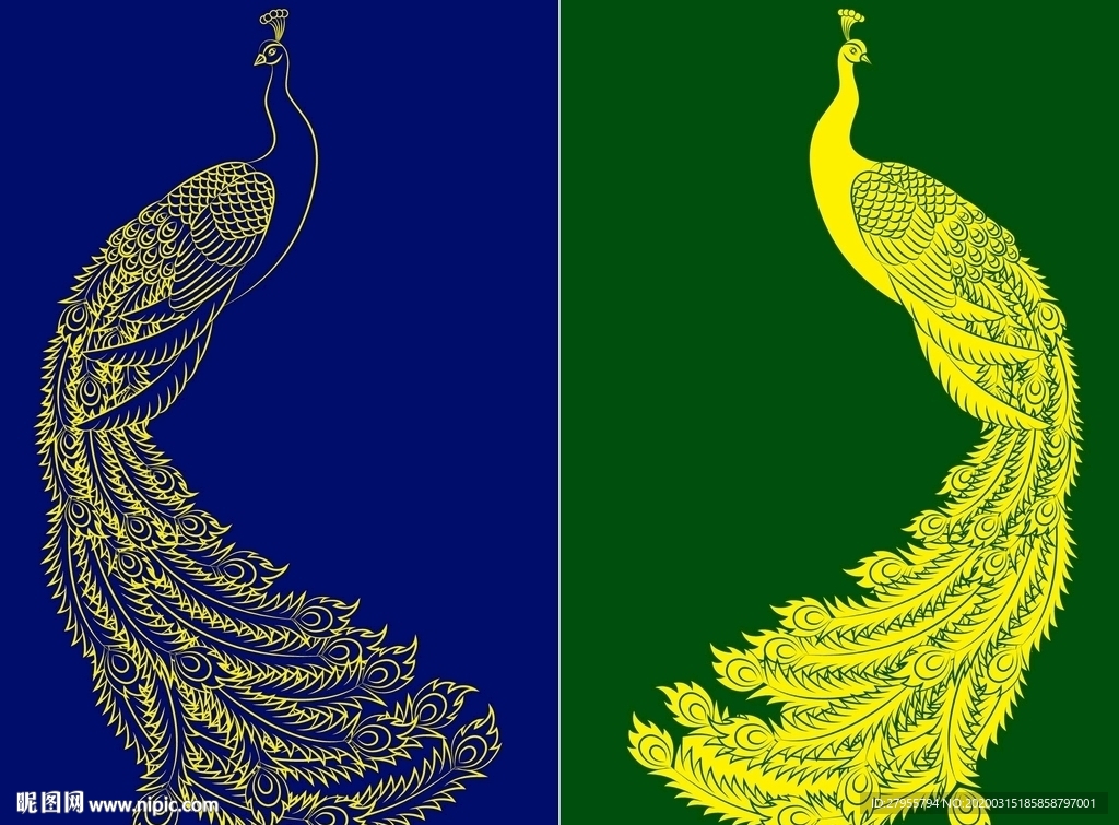 矢量线描孔雀