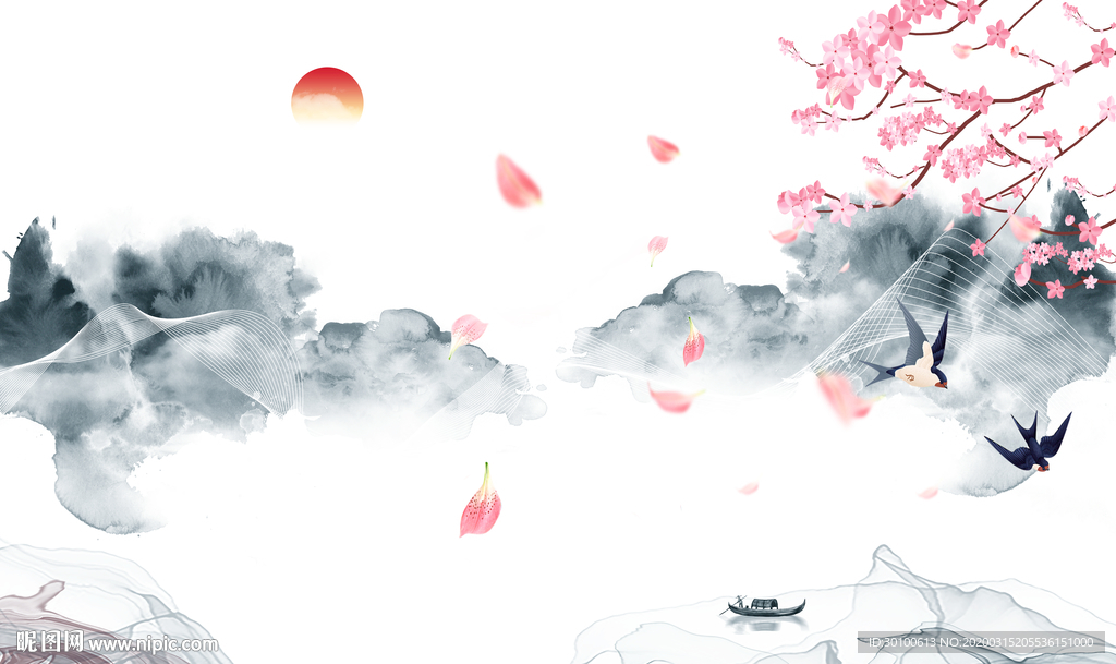 简约山水画背景墙 TIF分层