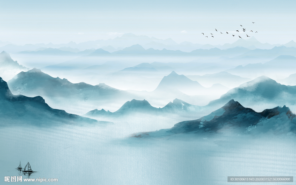 爆款 山水画背景墙 TIF分层