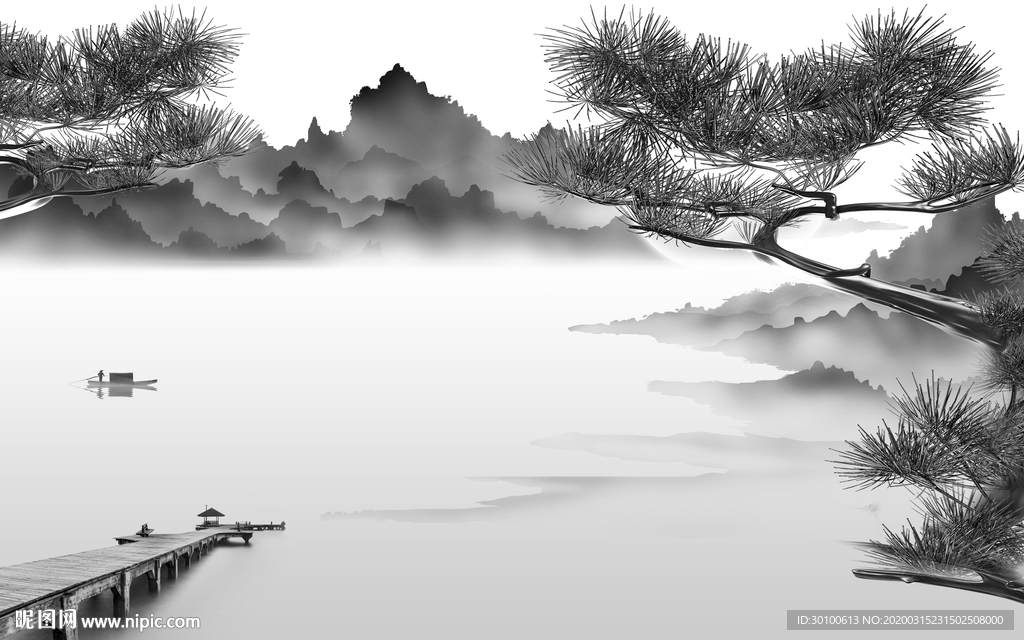 奢华灰色新山水画 TIF分层