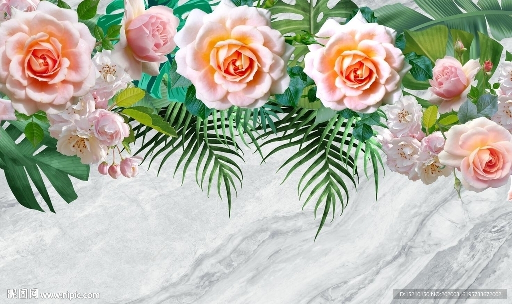 大理石玫瑰花朵电视背景墙