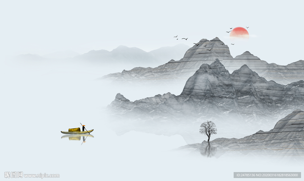 意境水墨山水画