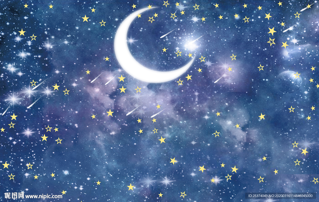月亮 彩色 星空 背景墙