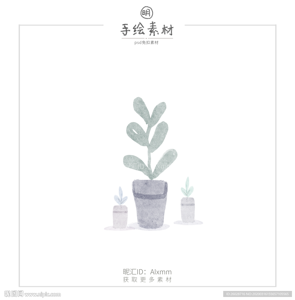 北欧风水彩植物插画淡蓝