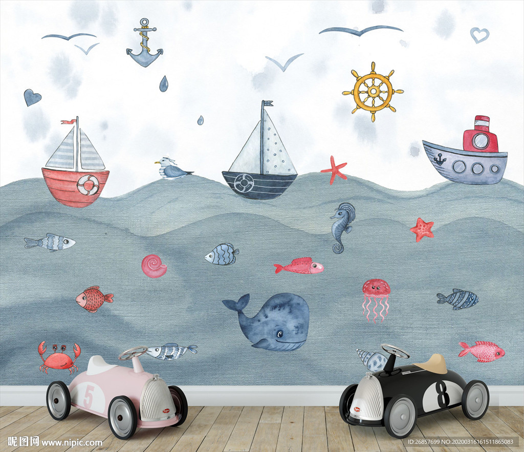 手绘海洋儿童背景墙