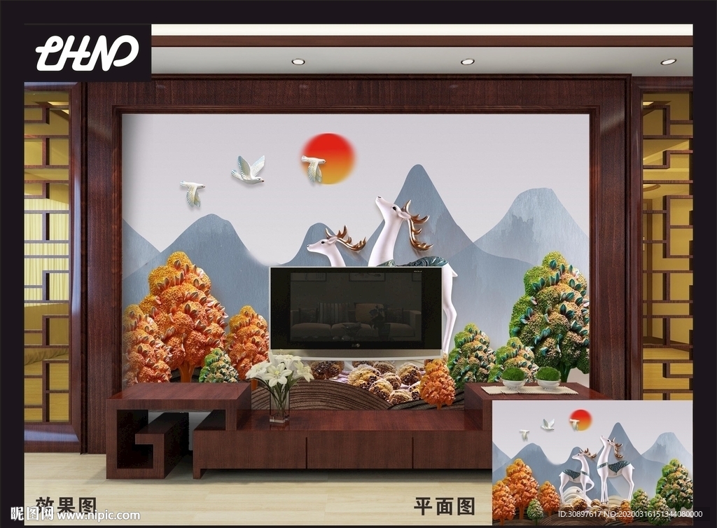 3D电视客厅背景墙
