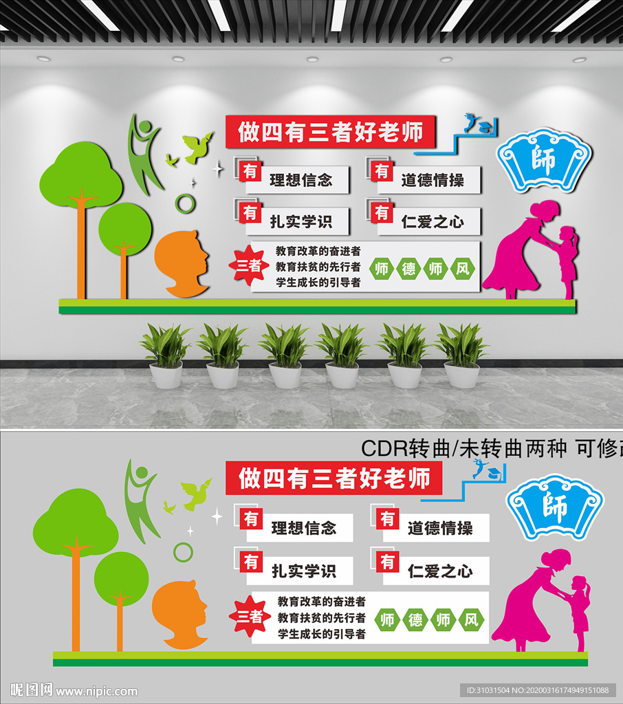 学校做四有三者好老师教师文化墙