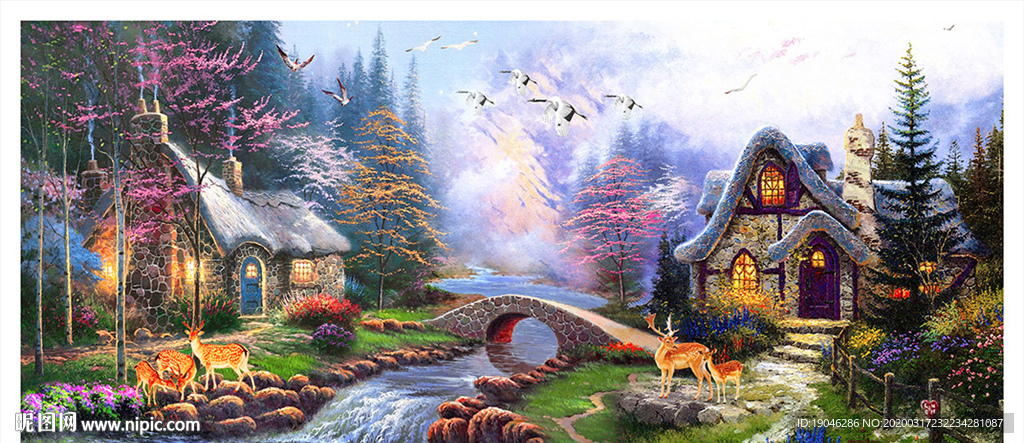 油画小屋风景装饰画