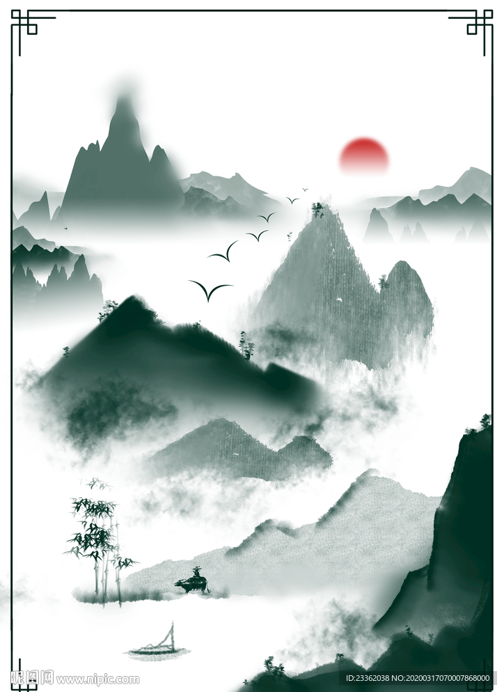 中国风水墨画背景设计图__风景_PSD分层素材_设计图库_昵图网nipic.com