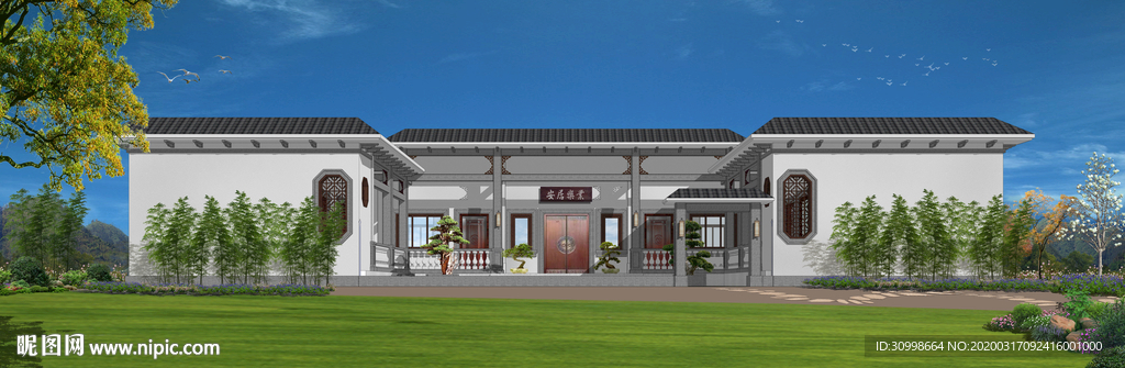 建筑效果图中式别墅效果