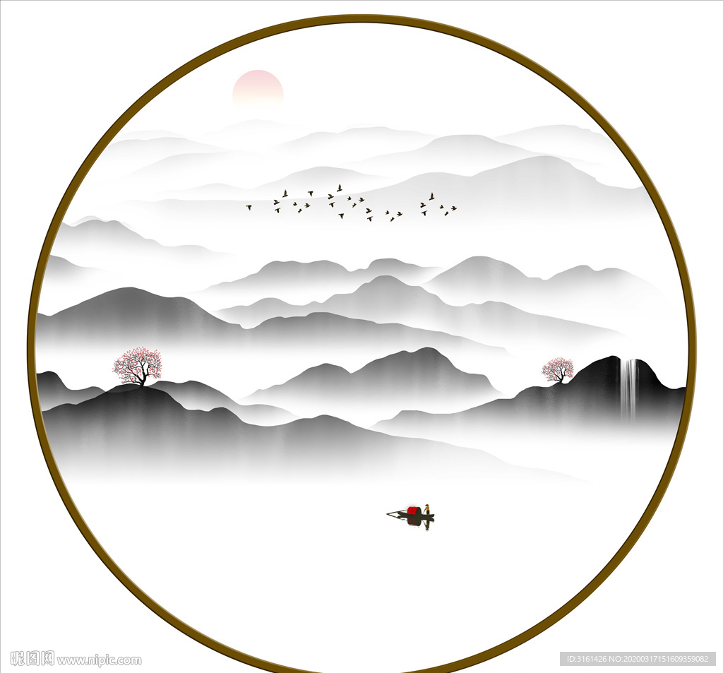 圆形山水装饰画