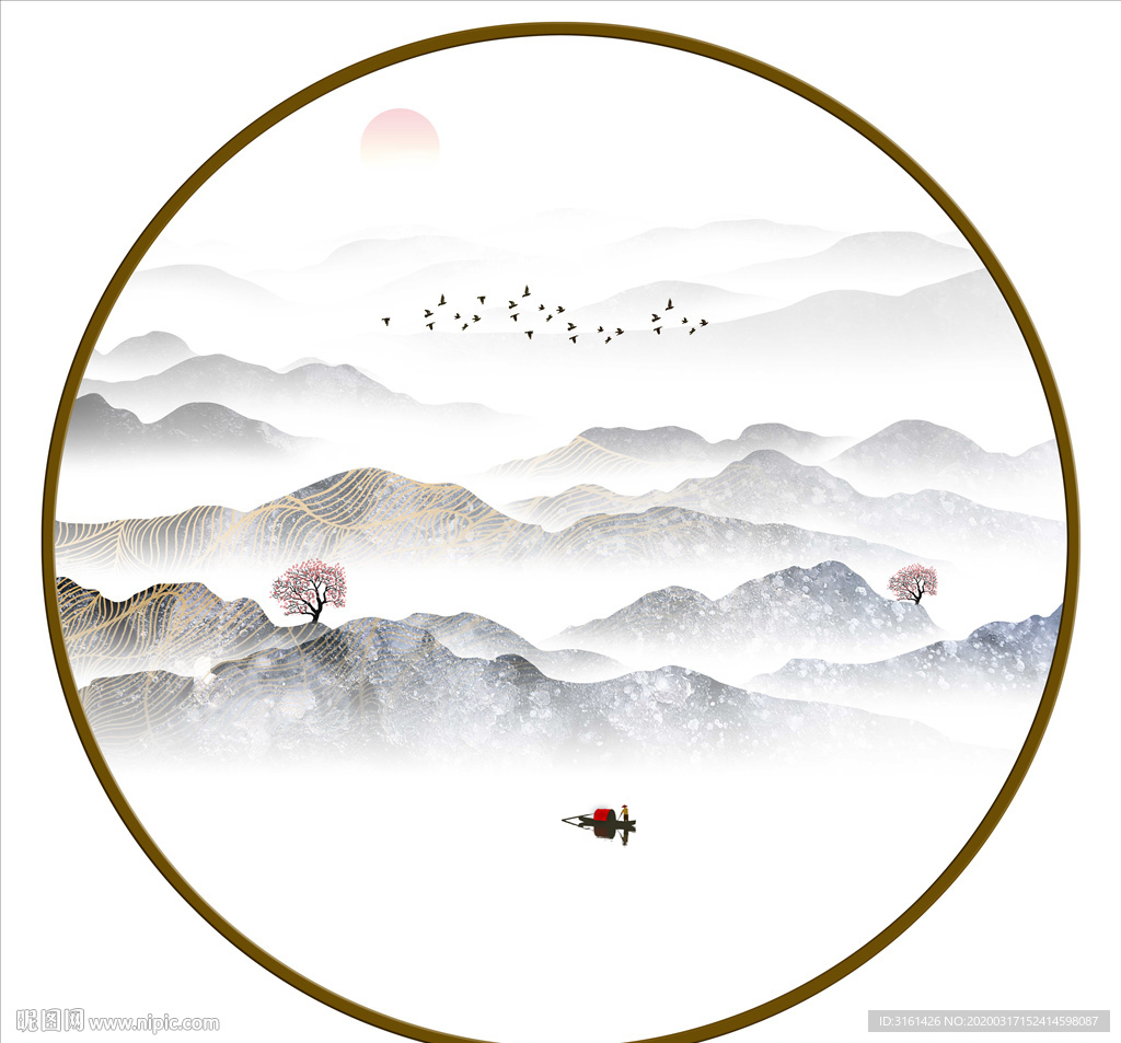 圆形山水装饰画