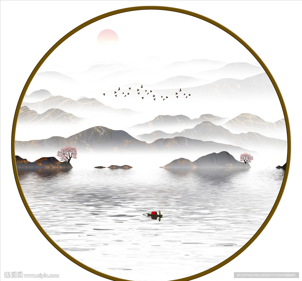 圆形山水装饰画