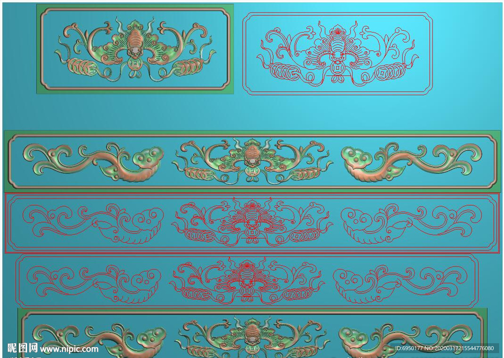 蝙蝠靠背下花板精雕图浮雕图灰度