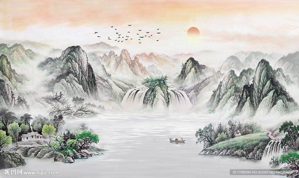 中国风水墨山水背景墙