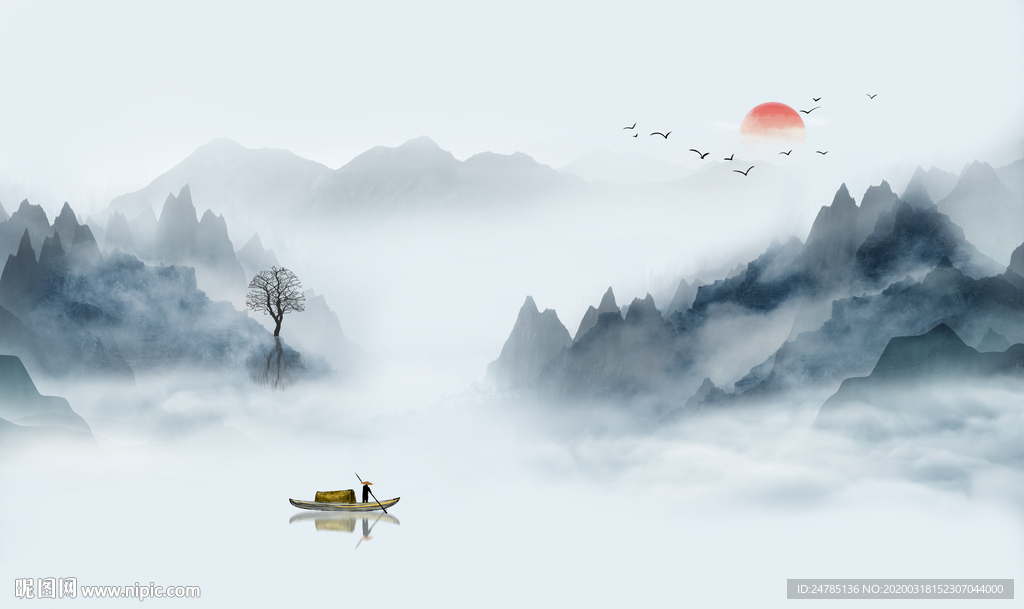 抽象水墨山水画