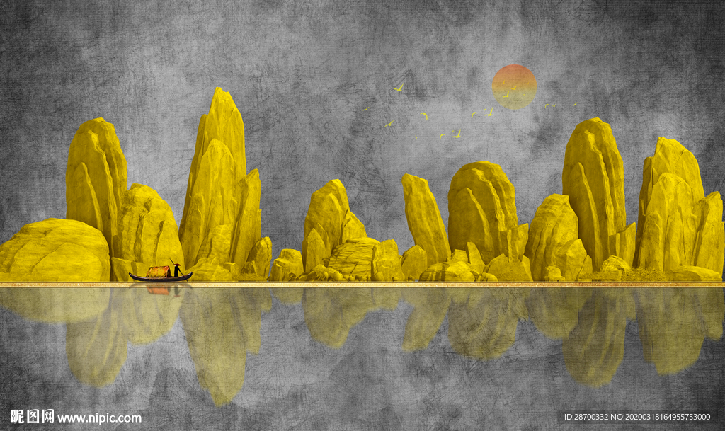 金色轻奢山水画