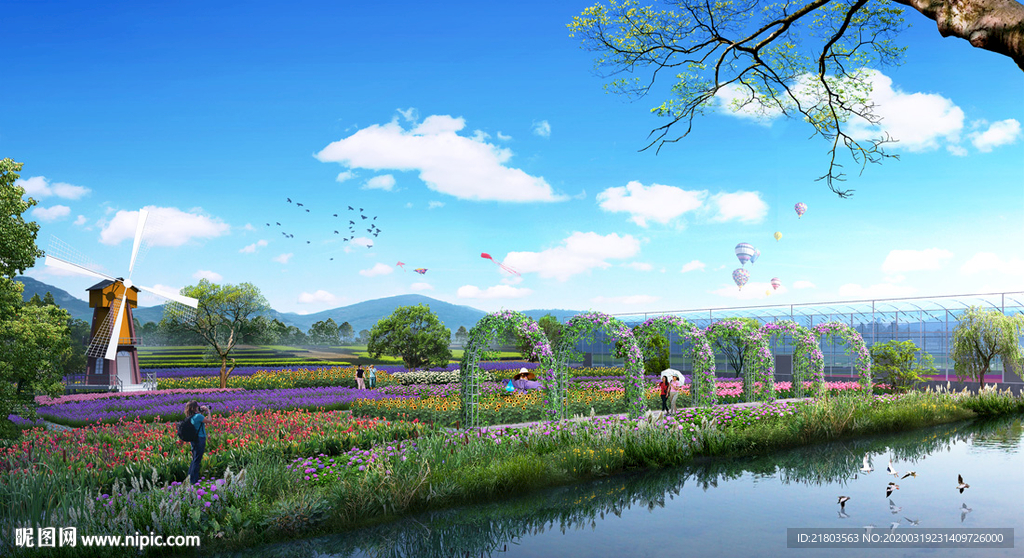 景观效果图花海效果图河道效果图
