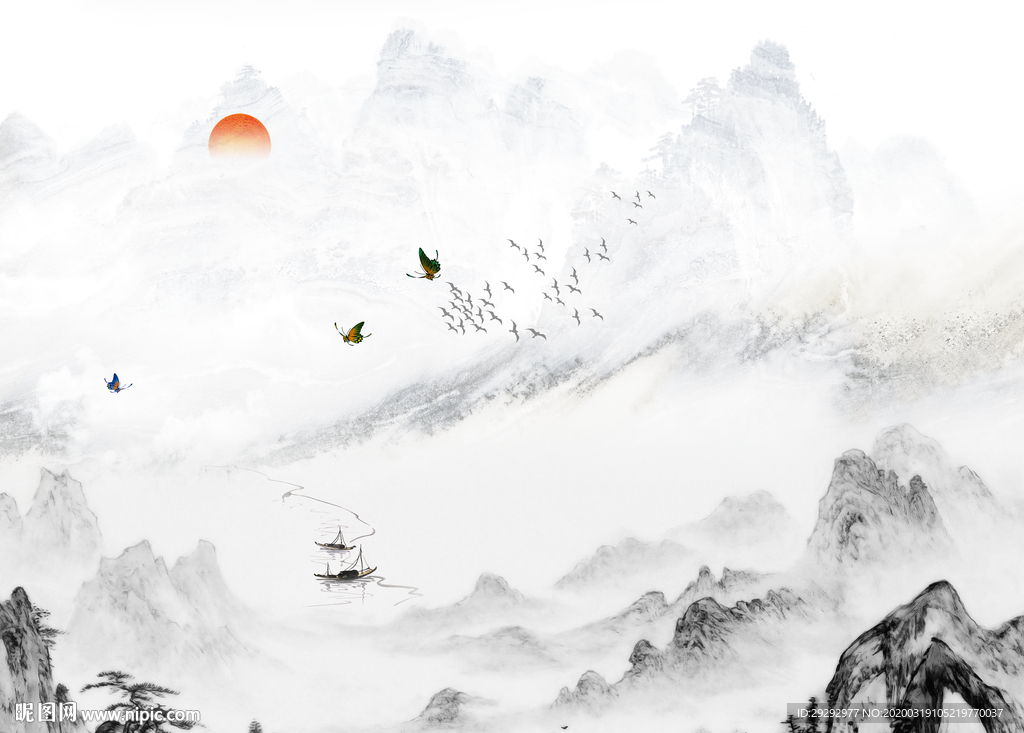 大理石纹水墨山水背景墙