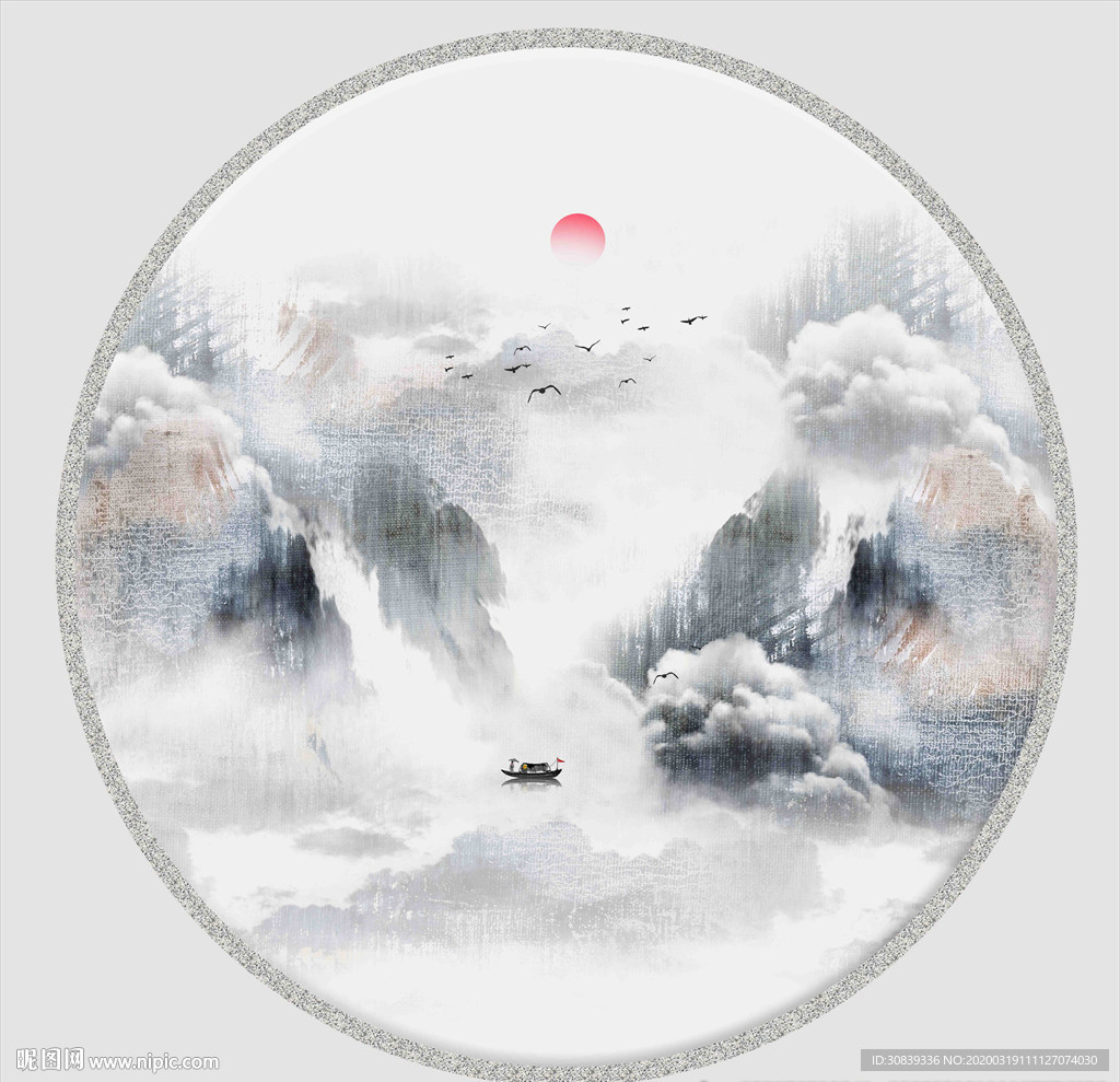 新中式布纹山水画