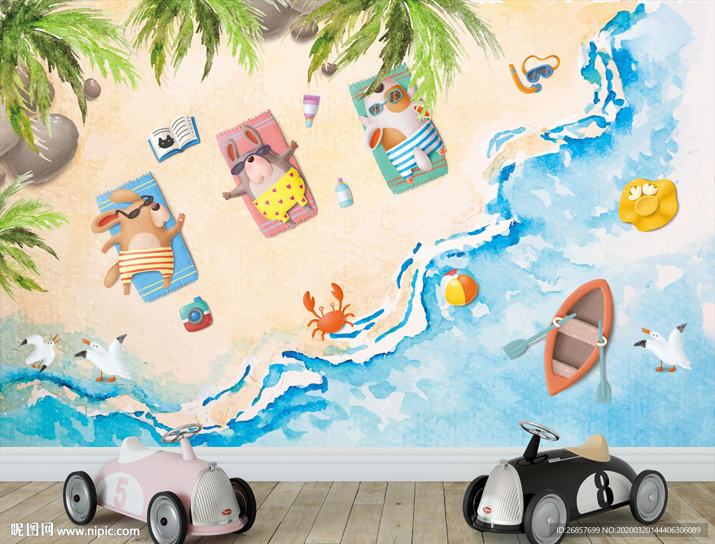 日光浴狗狗儿童背景墙