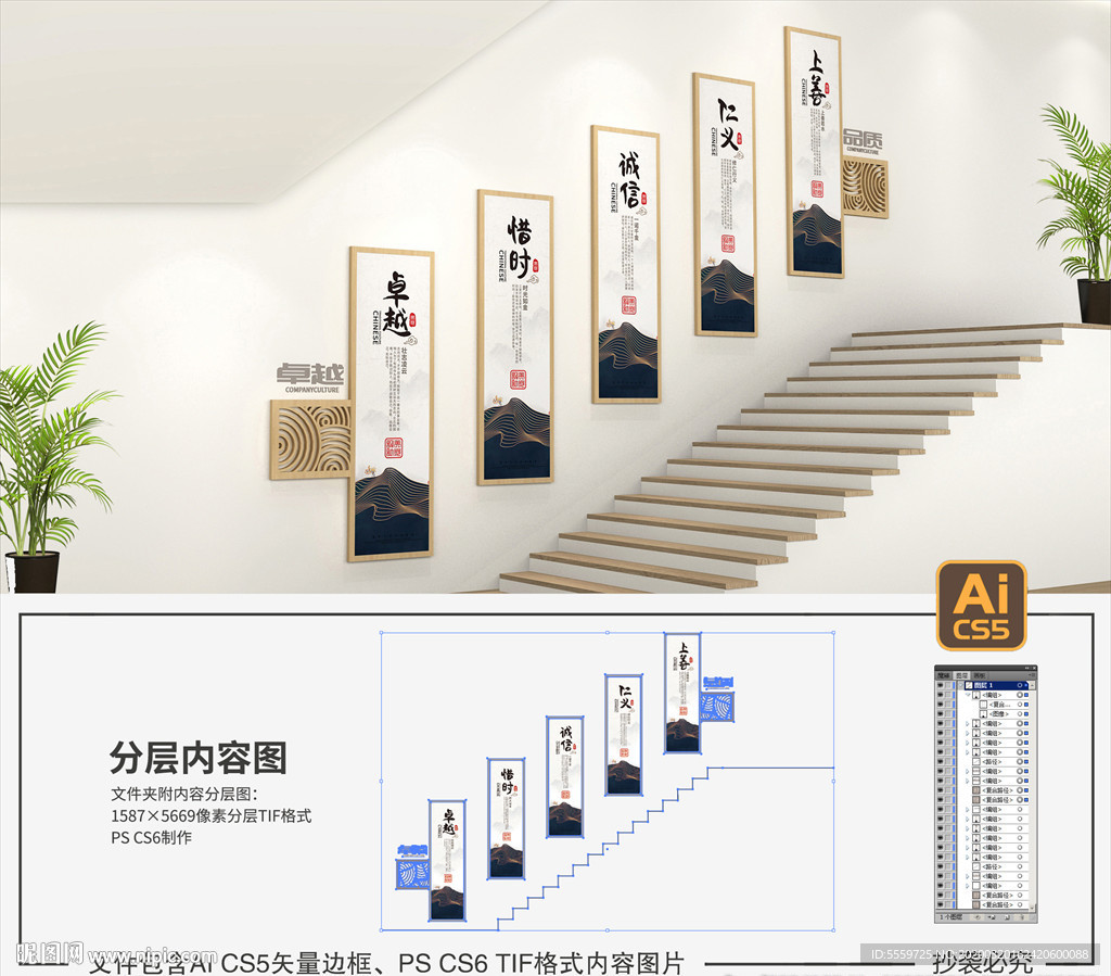 古典楼梯文化墙