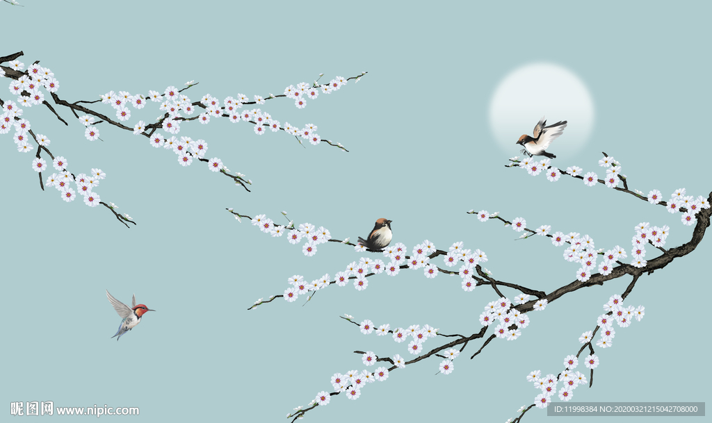 国画花鸟背景墙