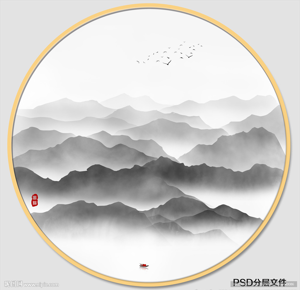 圆形山水画