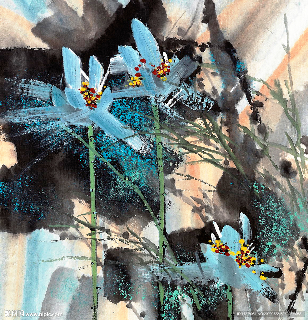 荷花油画