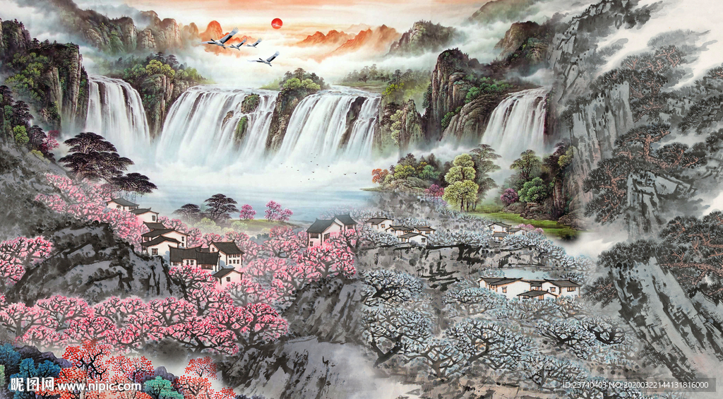 山水国画背景墙