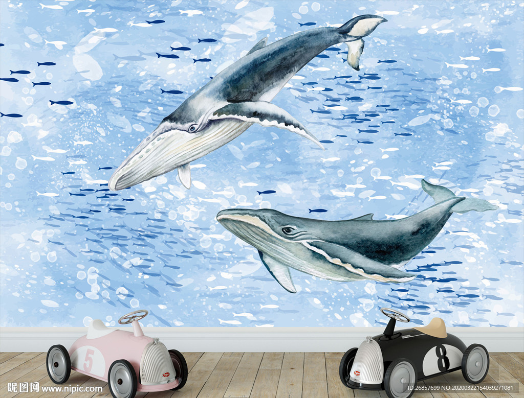 鱼群鲸鱼背景墙