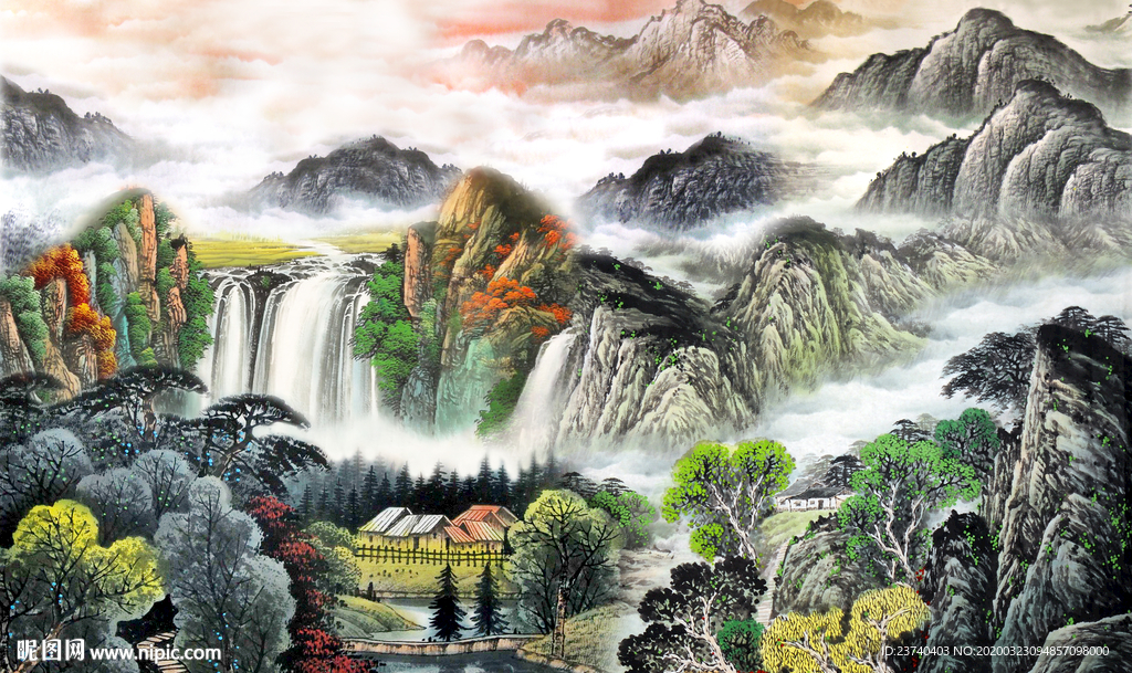 山水国画背景墙