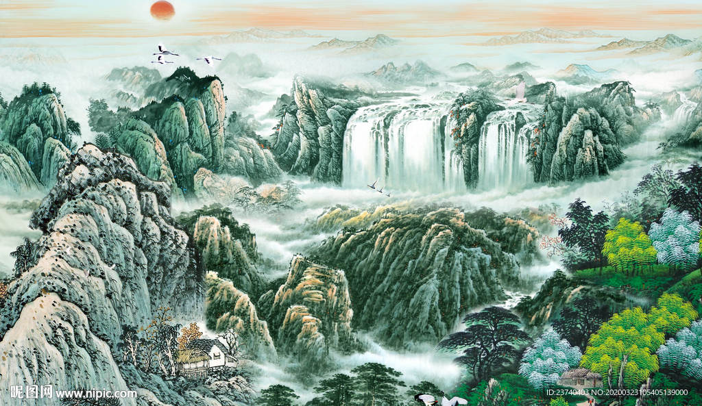 山水国画背景墙