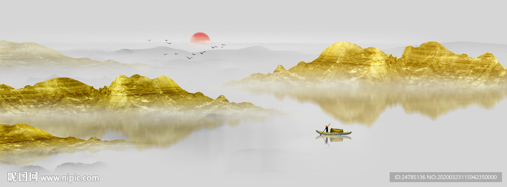 巨幅金色水墨山水