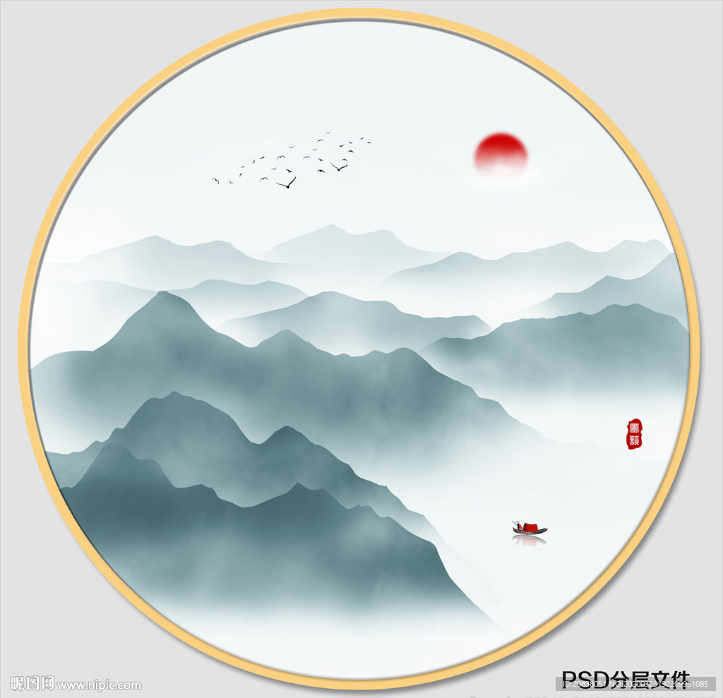圆形水墨画