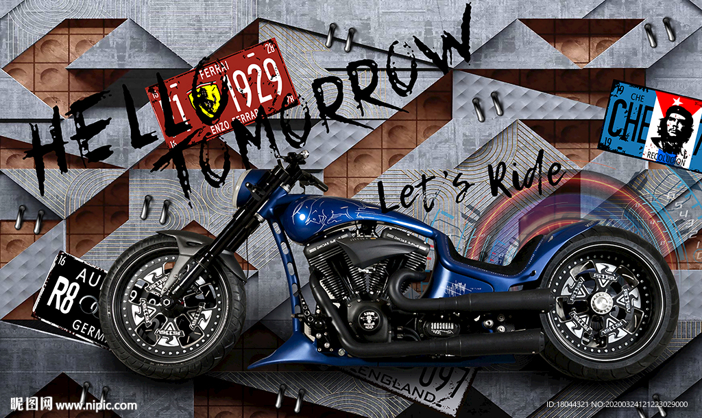 个性摩托车工业风工装背景墙